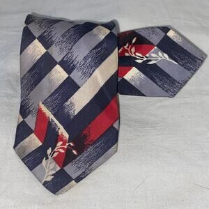 Vtg USA Made Necktie Arrow Blue Red White Silk Woven Floral Geometric 55 x 3